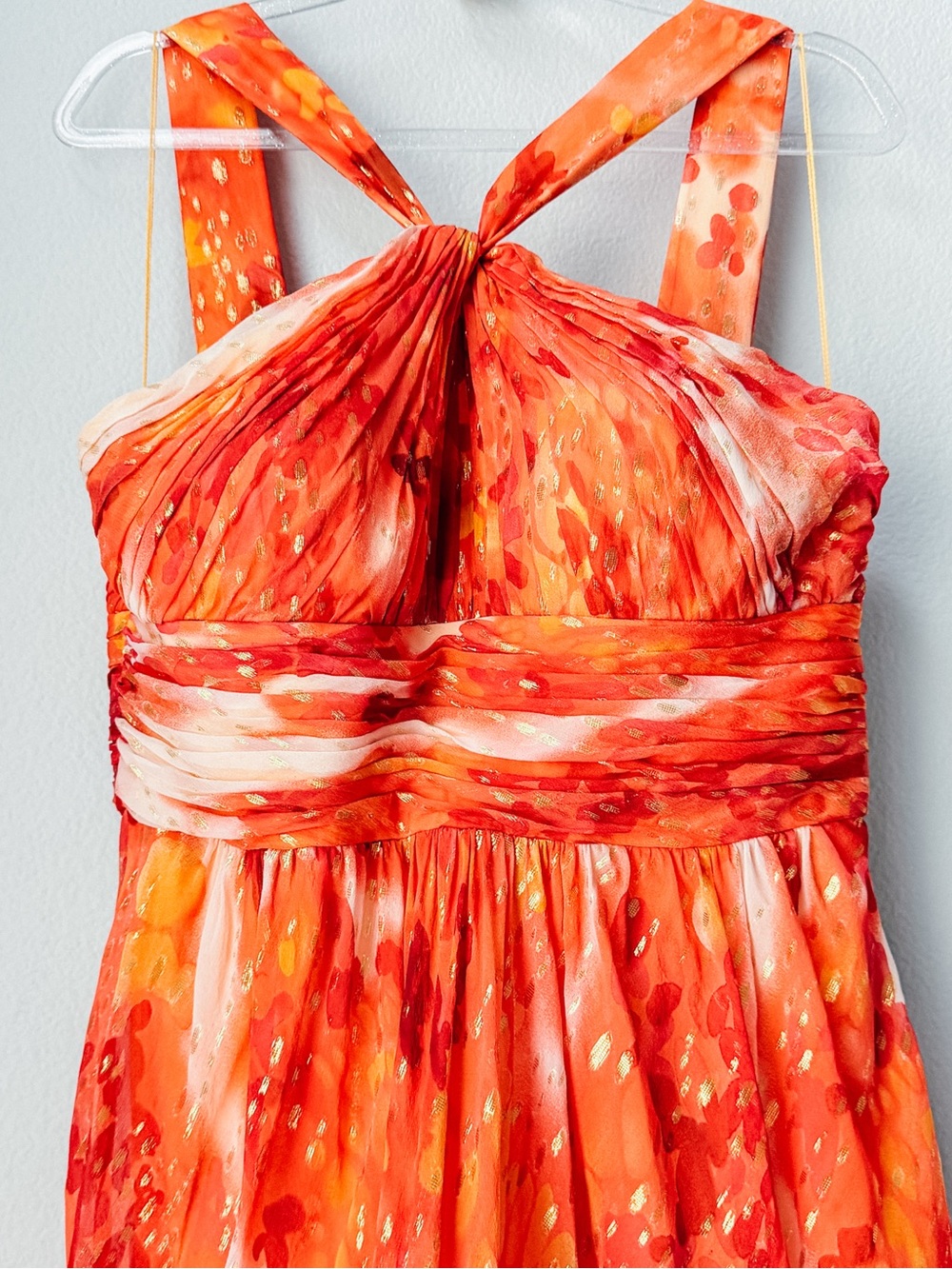 Aidan Mattox Silk Maxi Dress Halter Watercolor Dopamine Dressing Wedding Guest